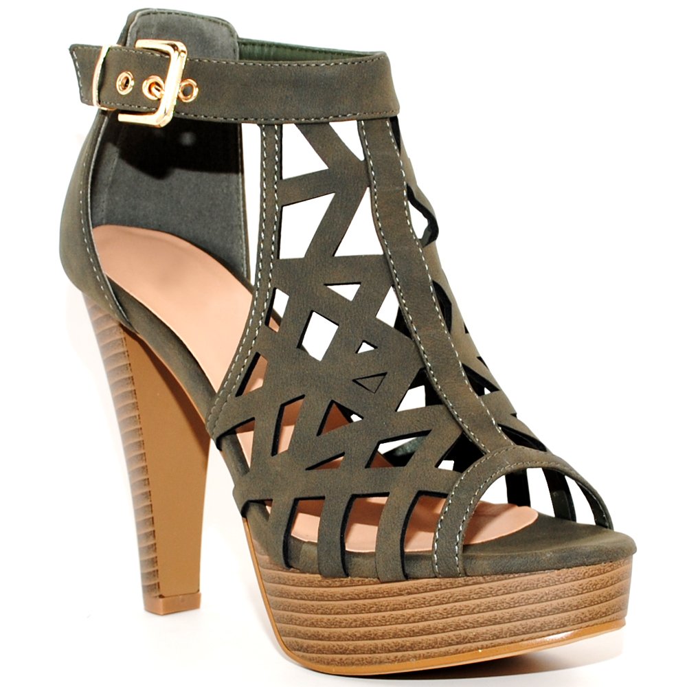 Bottines western à talon empilé en vert olive finition soignée