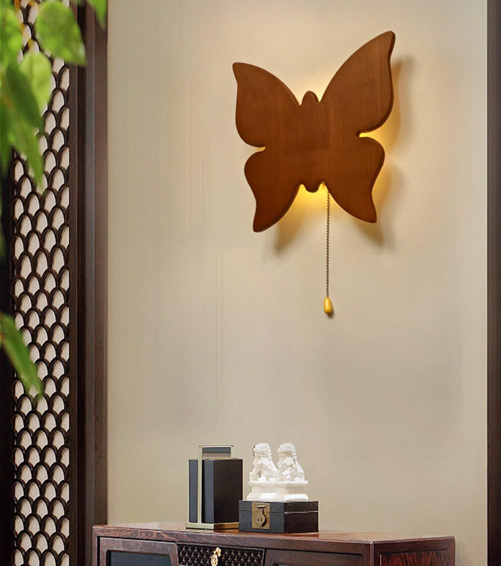 EaEa LED Wandleuchte Schmetterling aus Holz mit Schalter, Kinderzimmer Lampe USB/Batteriebetrieb Wandlampe Kinder, 5W 3000K Warmlicht Babyzimmer Nachtlicht Mädchen Jungen Schlafzimmer Wandbeleuchtung
