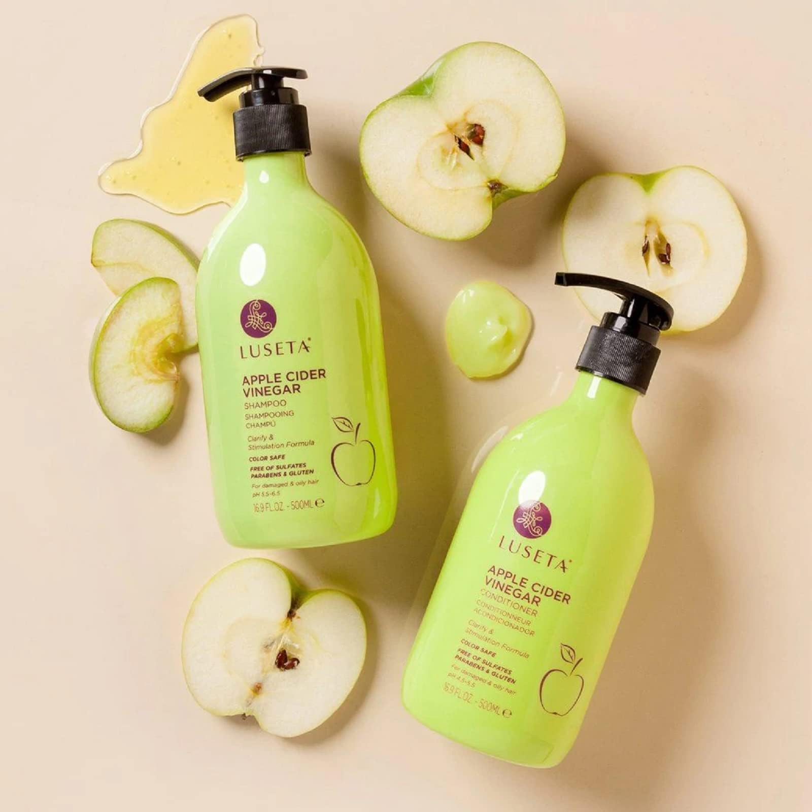 Luseta Apple Cider Vinegar Shampoo and Conditioner Set for Damaged and Oily Hair, 2x16.9oz