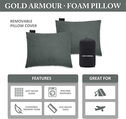 Miniatura 2 de Gold Armour Almohada de espuma viscoelástica para campamento, compactas compresibles para mochileros, hamacas y viajes para niños y adultos, equipo
