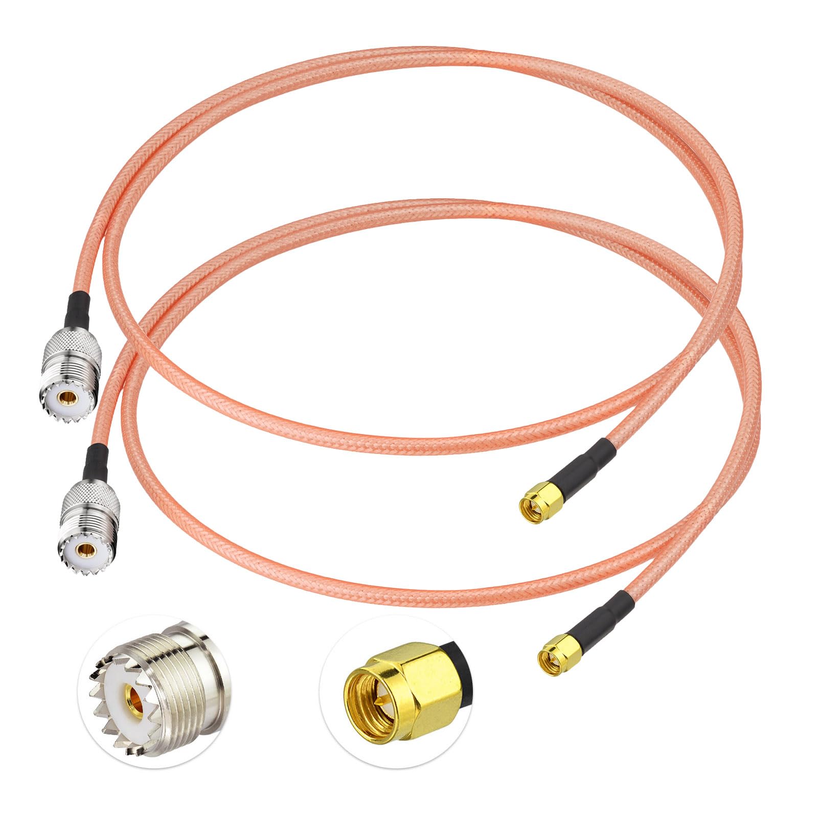 BINGFU Lot de 2 câbles coaxiaux SMA mâle vers UHF femelle SO239 de 1 m RG142 à faible perte pour compteur SWR véhicule marin HF VHF UHF CB Ham antenne radio amateur portable extension