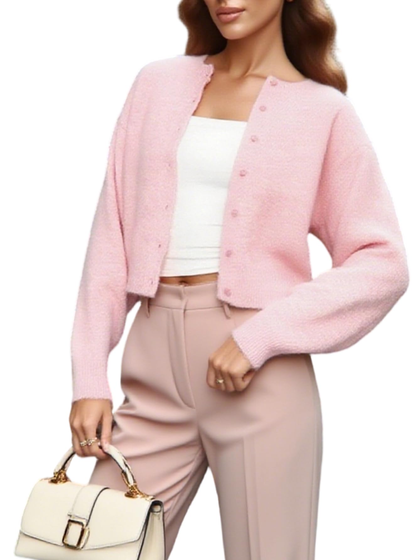Womens Y2K Cropped Cardigan Sweater Long Sleeve Crew Neck Tops Button Front Knit Sweater Lightweight Trendy Streetwear