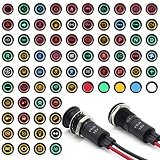 FILN 2 Pcs 12MM(1/2'') LED Indicator Light 180 Symbols Metal Dash with Wire Suitable for Car Dashboa