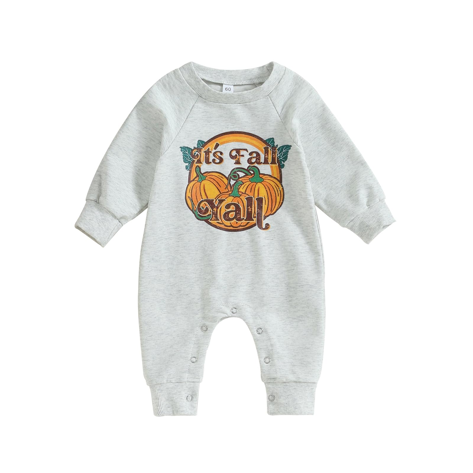 Bagilaanoe Infant Baby Boy Girl Halloween Outfit Clothes Pumpkin Long Sleeve Romper One Piece Jumpsuit Pants (Grey, 3-6 Months)