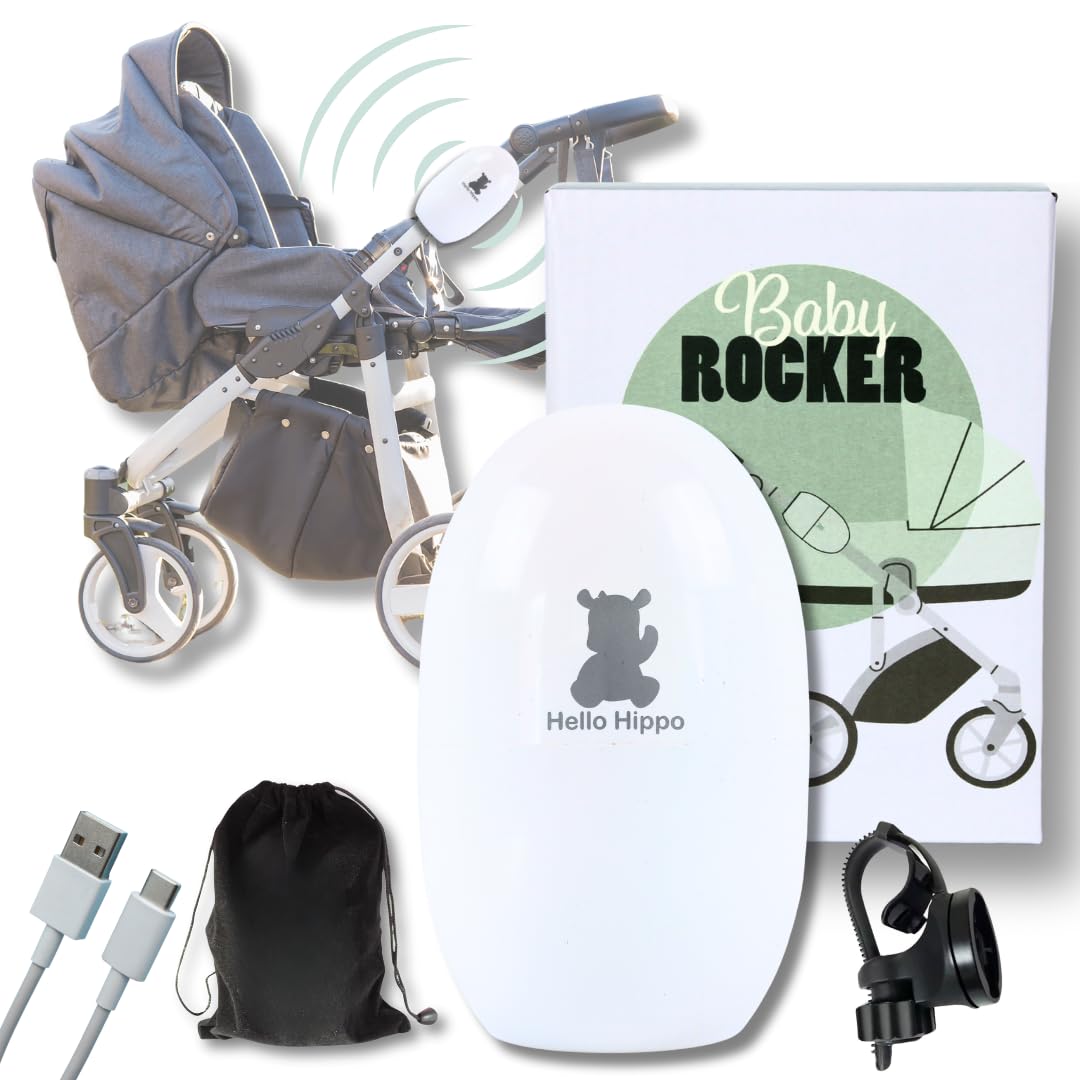 Hello Hippo - Baby Rocker | Mecedor de Carrito de Bebé - Cuna Mecedora Automática Silenciosa y Compacta | Mecedora Bebé Eléctrica Portátil con Fijación Universal | USB-C