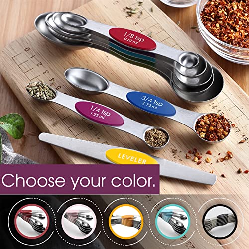 Spring Chef Magnetic Measuring Spoons Set, Dual Sided, Stainless Steel, Fits In Spice Jars, Multi-Color, Set Of 8 #TOP5