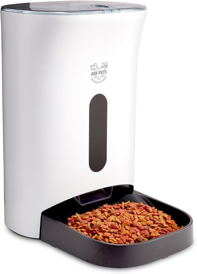 Arf Pets Automatic Pet Feeder Food Dispenser for Dogs, Cats & Small Animals – Features Distribution Alarms, Portion Control & Voice Recording – Timer Programmable Up to 4 Meals a Day