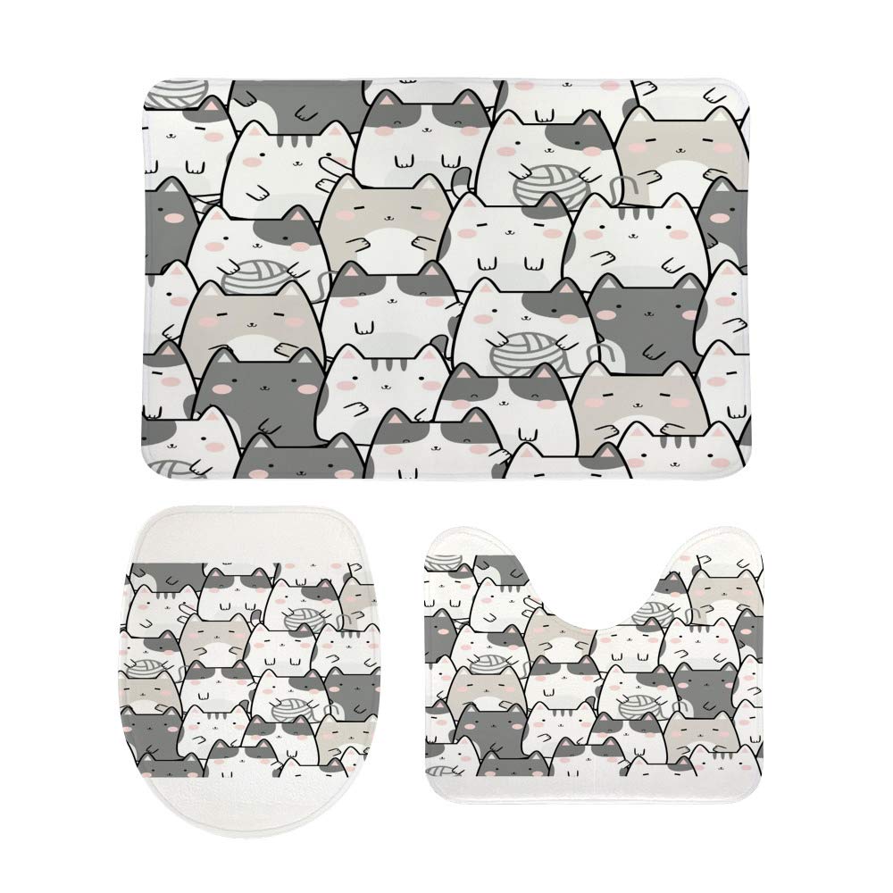 Lot de 3 tapis de salle de bain antidérapants chat lavables en machine