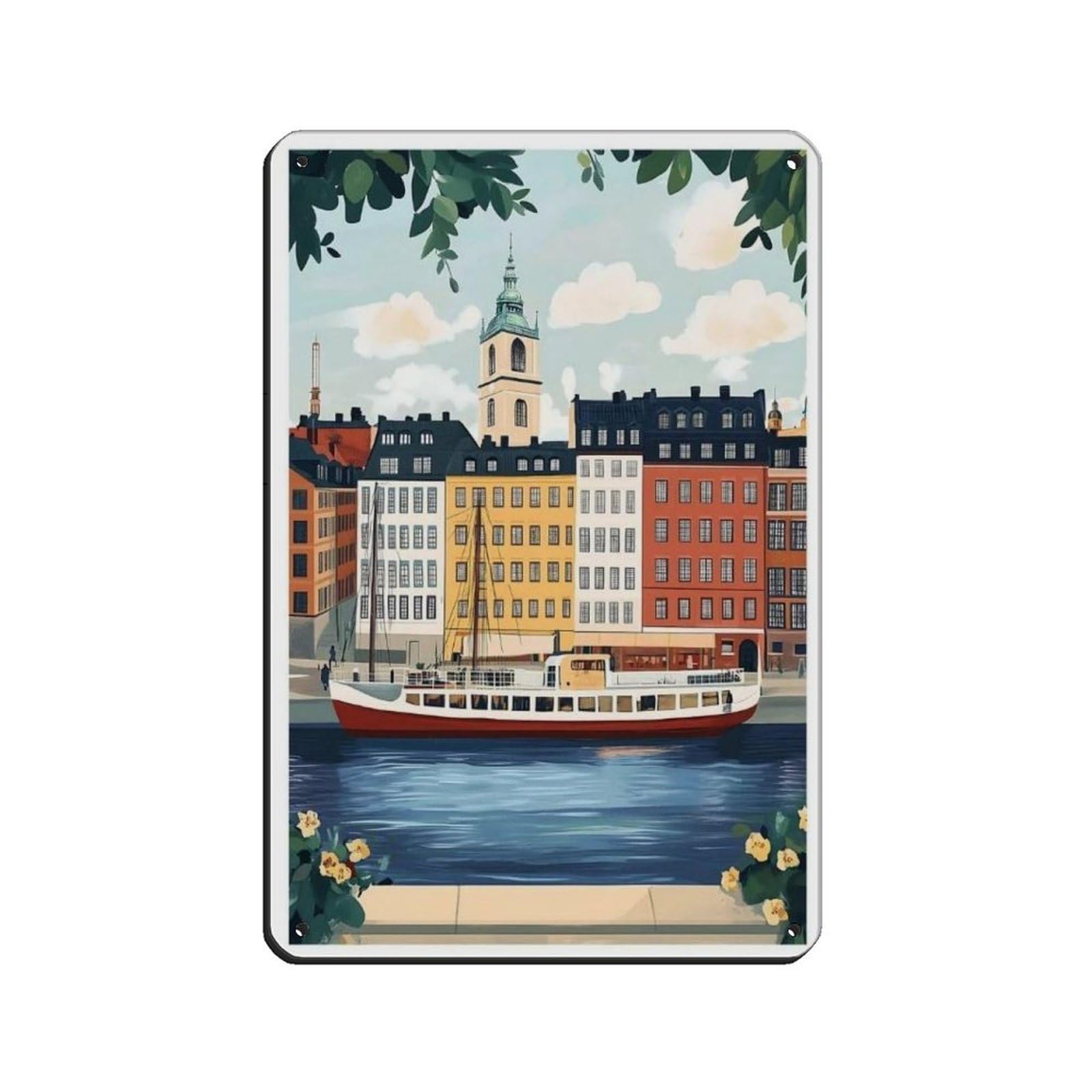 Lxwnze 20L X 30W Cm Stockholm Poster, Scandinavia, Sweden Art Retro Poster Metal Tin Sign Chic Art Retro Iron Painting Bar People Cave Cafe Family Garage Poster Wall Decoration 8X12inch(20X30cm)
