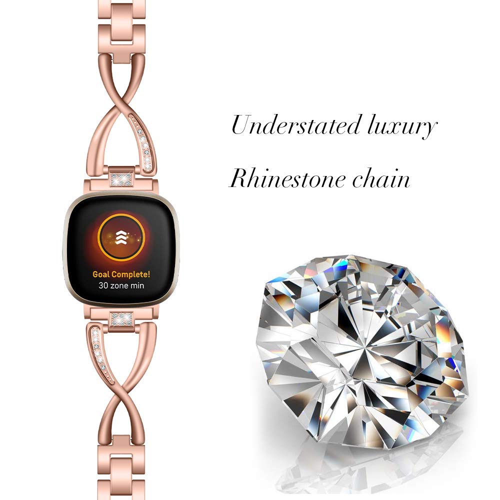 Gimuk Metal Strap Compatible with Fitbit Versa 4/Sense 2 Strap for Women Adjustable Bling Rhinestone Stainless Steel Wristband Replacement Strap Bracelet Band for Fitbit Versa 4/Sense 2 (Rose Gold) - Image 3