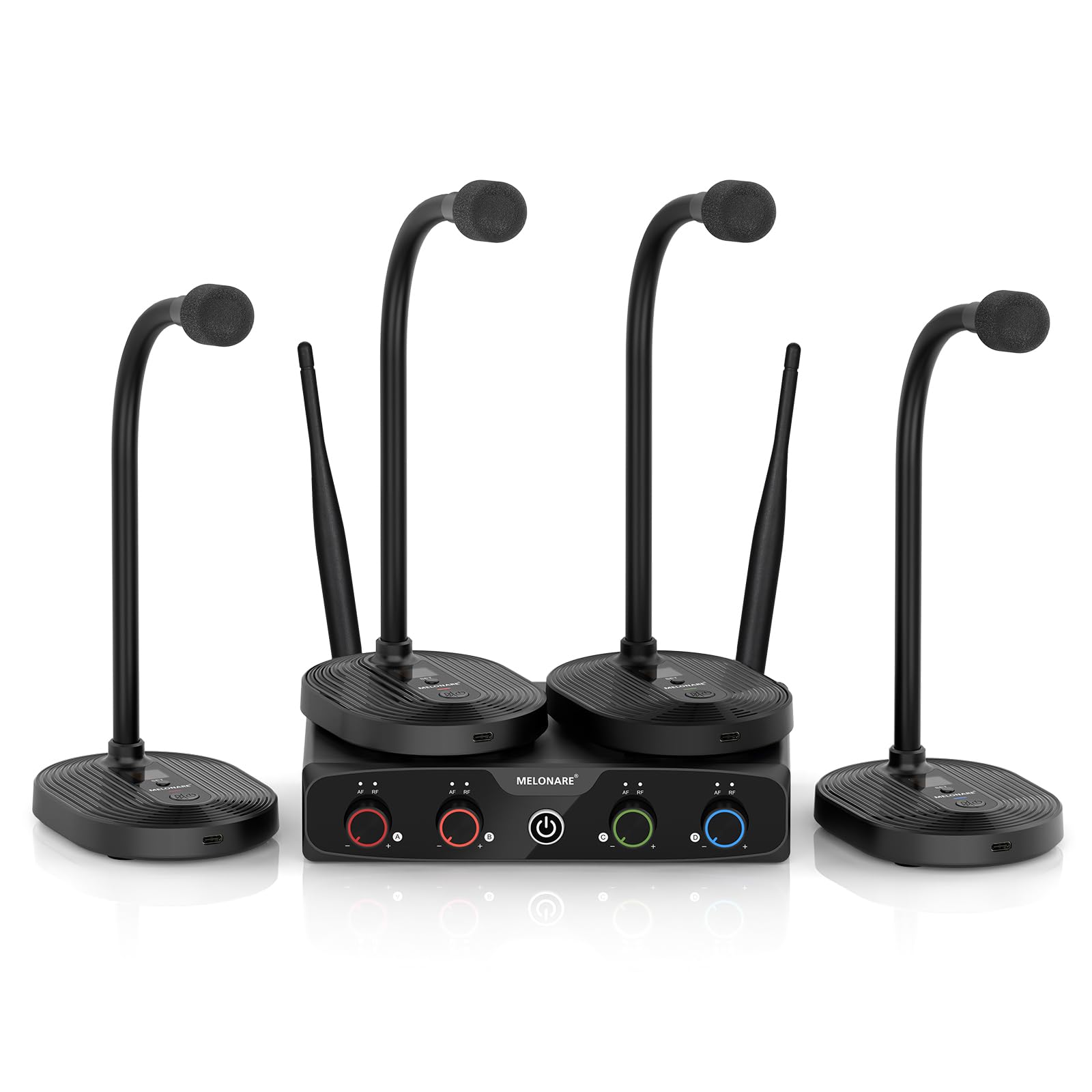 4-Channel Wireless Conference Microphone System, UHF Compact Cordless Mic Set w/ 4x10 Frequencies, 200ft Range, 4 Gooseneck Mics for Lecture, Church, Conference, Public Speaking (MWM-41-4G)-image-48