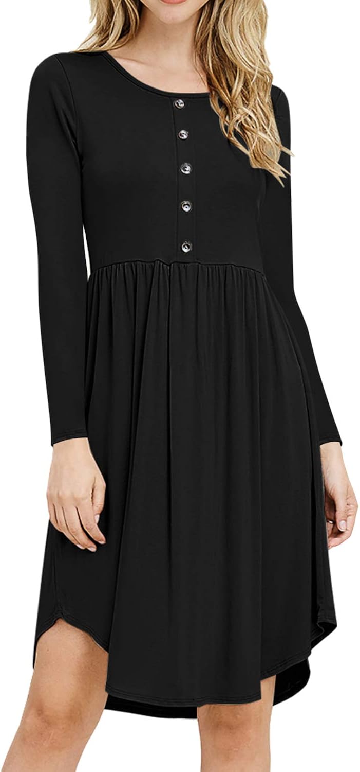 Women Solid Tunic Dress Long Sleeve Round Neck Split Dresses Amazon