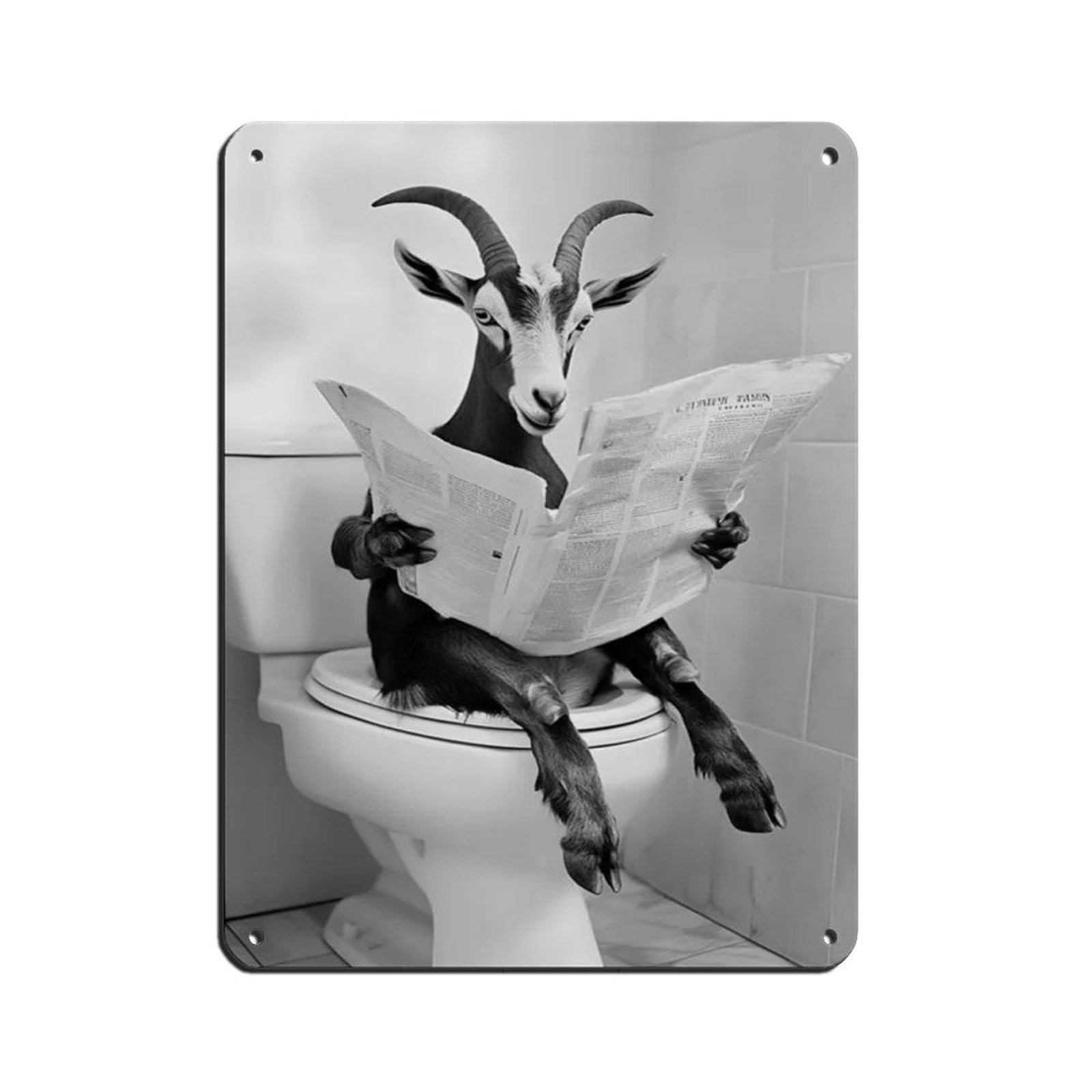 Lxwnze 30L X 40W Cm Goat Sitting On The Toilet Reading A Newspaper (2) Tin Sign Vintage Metal Pub Club Cafe Bar Home Wall Art Decoration Poster Retro 12X16inch(30X40cm)