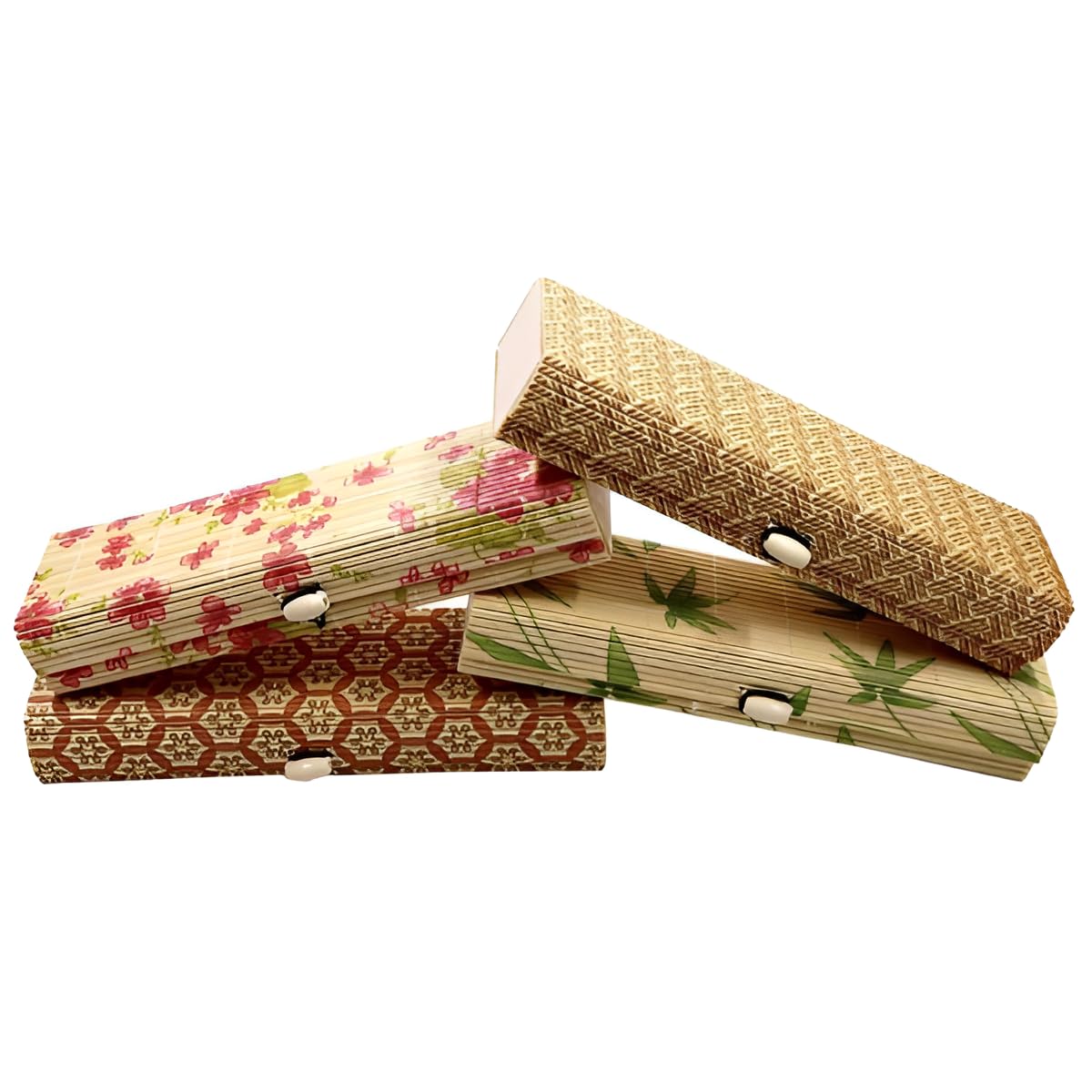 Bamboo Storage Box with Lid Set of 4 – Traditional Japanese Design, Printed Case for Pen, Pencil, Stationary, Accessories & Travel Storage Box-image-1