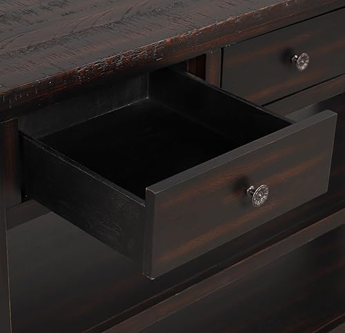 Miniatura 15 de Mesa consola de madera maciza de 48 pulgadas, mesa de sofá de madera de pino con cajones de almacenamiento y estantes, mesa de entrada retro para