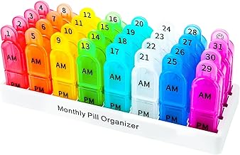 1 Month Pill Box Organiser 2 Times Daily Medicine Storage Box,Cruxer Medication Tablet Organizer Moisture-Proof BPA Free Travel Dosette Box Dispenser Case to Hold Vitamins,Cod Liver Oil,Supplements