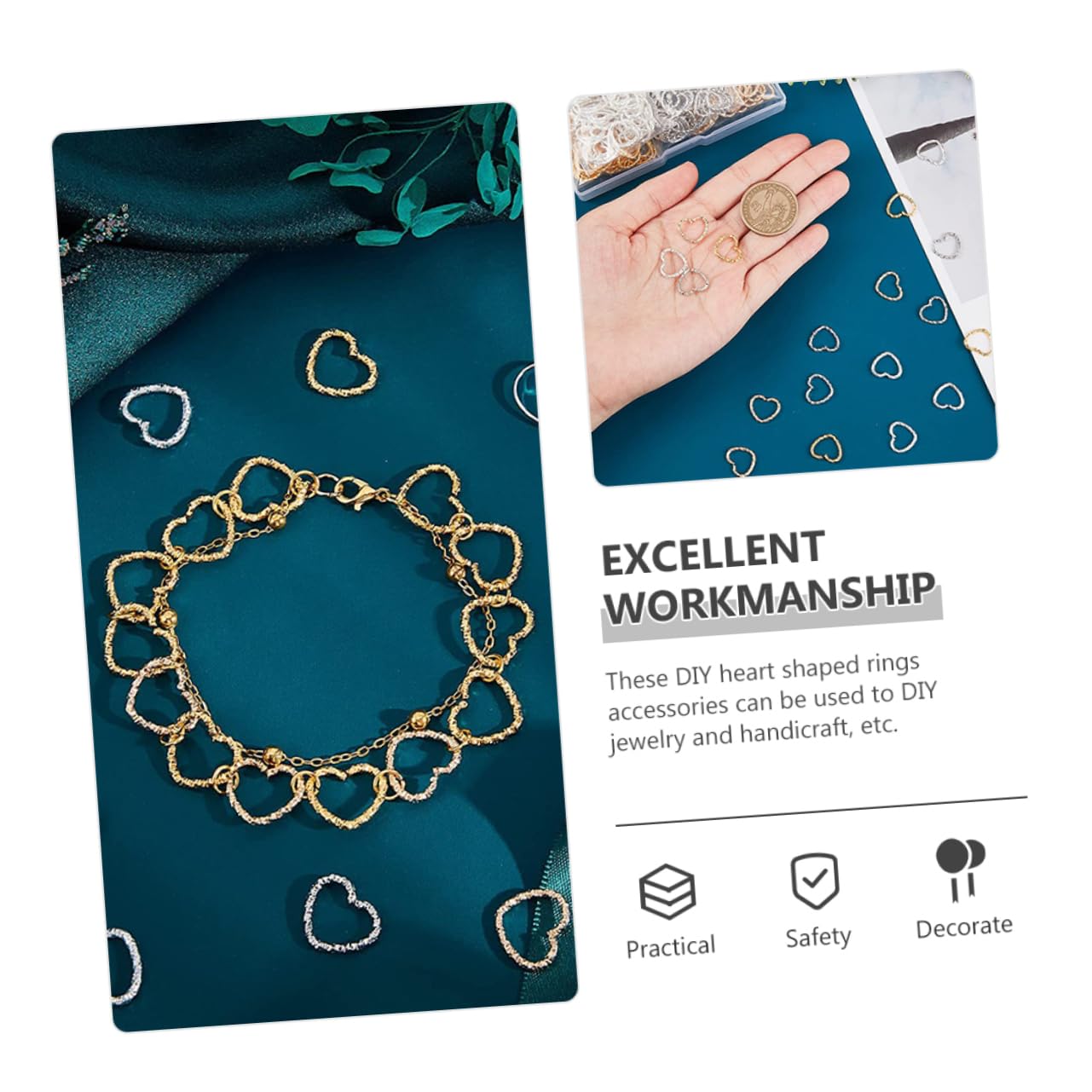 EXCEART 640pezzi Anelli Di Collegamento Forma Di Cuore Per Creazione Gioielli Facili Da Usare e Design Creativo Accessori Decorativi Resistente Per Artigianato