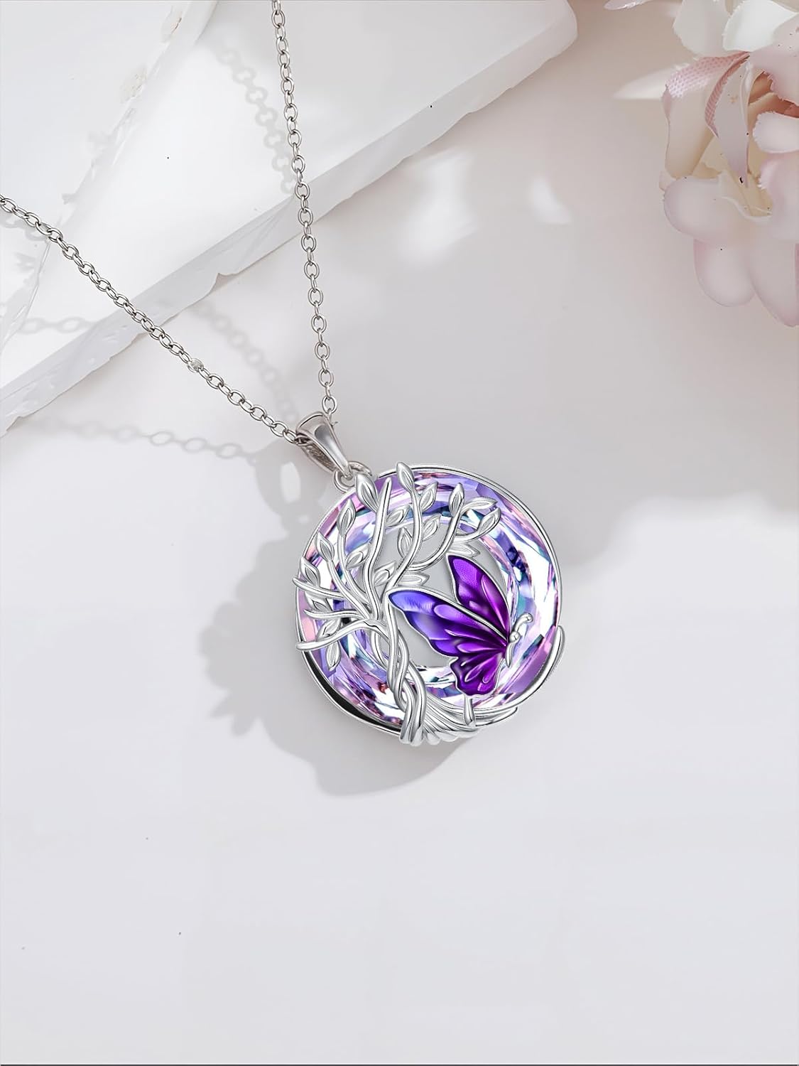 TOUPOP Butterfly Necklace for Women 925 Sterling Silver Tree of Life Butterflies Dragonfly Hummingbird Pendant Necklaces Crystal Jewelry Anniversary Christmas Birthday Gift for Her - Image 5