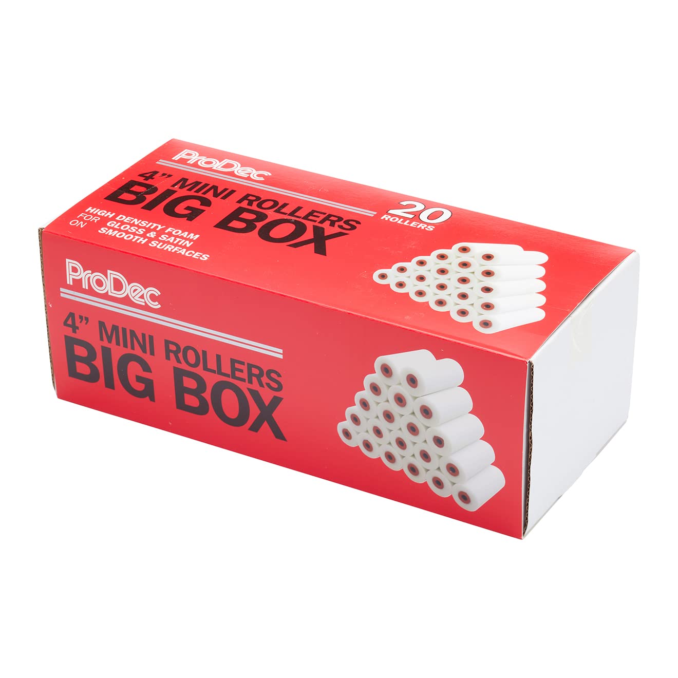 ProDec Big Box 20 sztuk 4-calowych piankowych mini wałków malarskich o wysokiej gęstości do gładkiego wykończenia farbami błyszczącymi i satynowymi na listwach przypodłogowych, parapetach