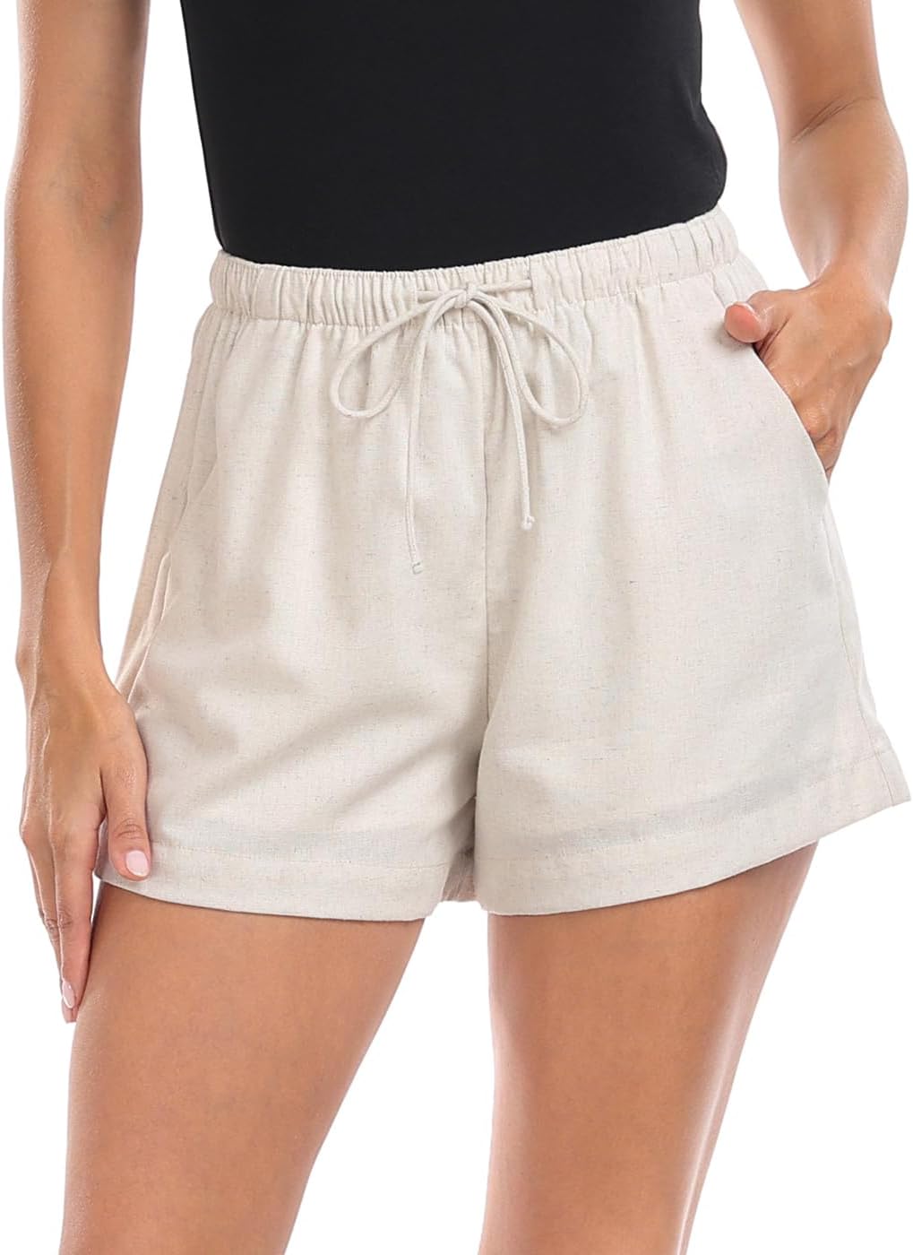 HDE Women's Linen Blend Drawstring Shorts High Waisted 4" Inseam Summer Shorts