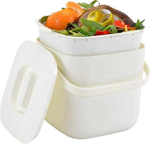 Contenedor de compostaje de cocina con tapa, compostador de encimera para residuos orgánicos, a prueba de olores, tamiz interior extraíble, cubo de