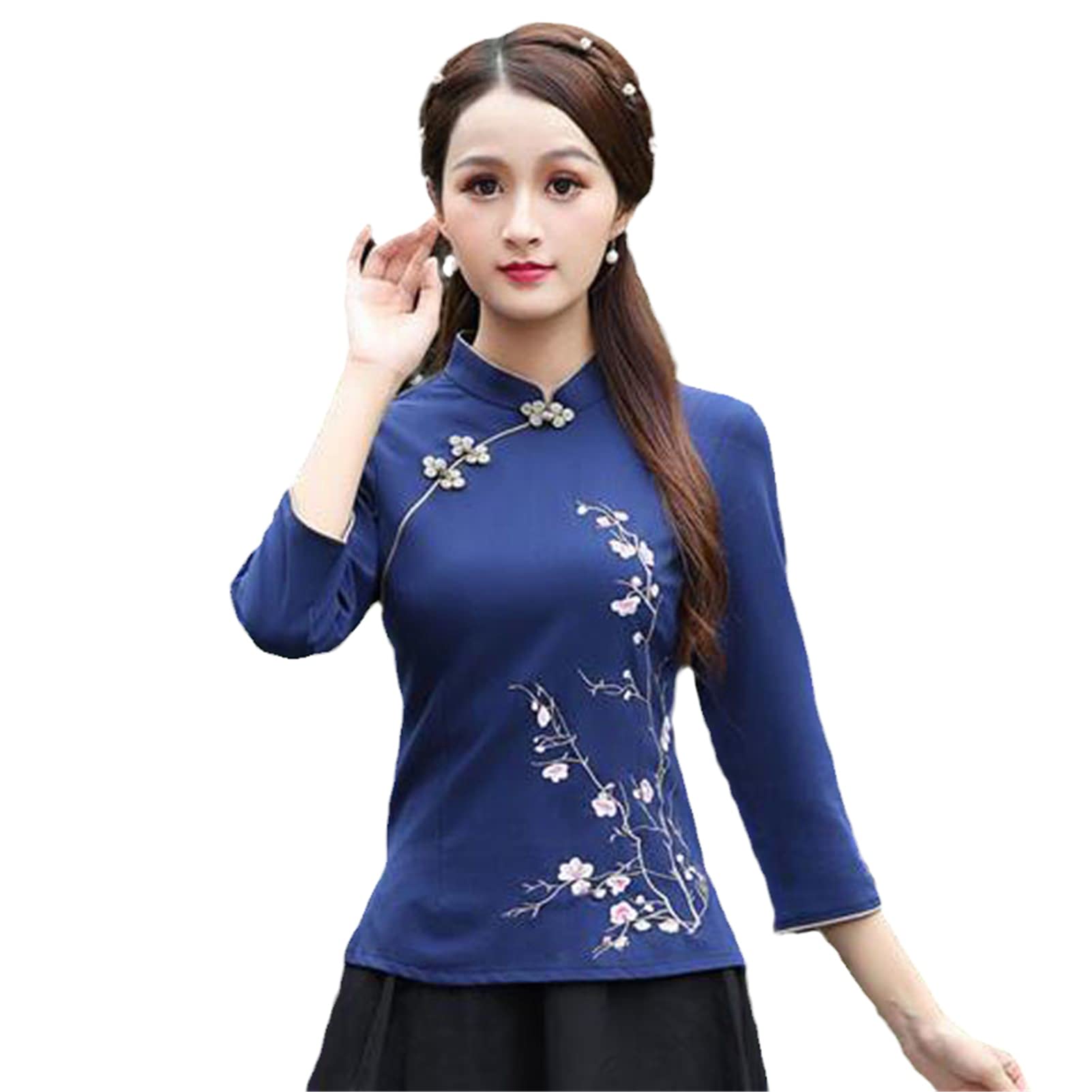 Bawełniana letnia Cheongsam damska ręczna haftowana stójka chiński styl Qipao koszule damskie