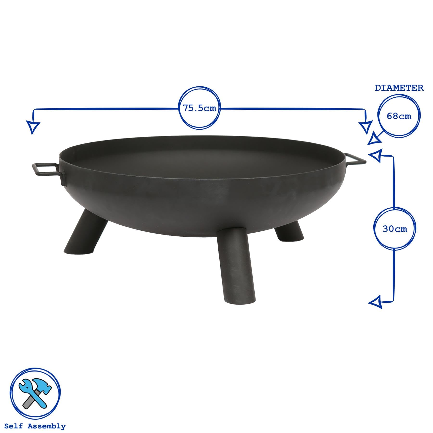 Hammer & Tongs 68cm Iron Fire Pit - Medium Outdoor Round Garden Fire Bowl Brazier Garden Patio Heater Stove for Wood Logs, Charcoal Burning, BBQ, Camping Firepit - 3