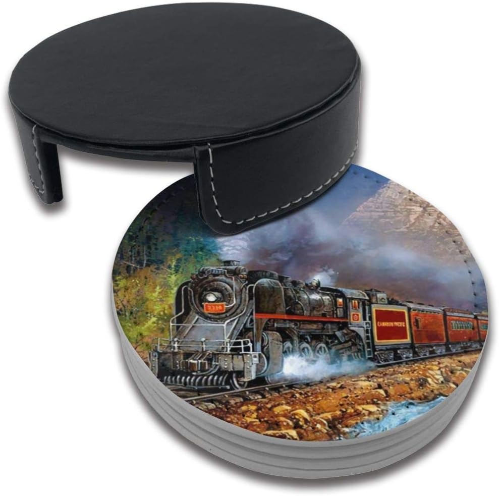🔥 Hоt Dеаlѕ Locomotive Train Art Steam Modern Coaster Drink Gift To Friends Man Woman's Unique Gift Funny Birthday Housewarming Gift Apartment Kitchen Room Bar Decoration Set Of 6