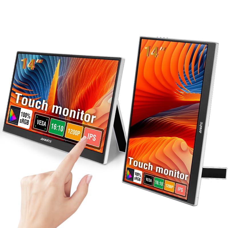 Image of Portable Touch Monitor 14 Inch Computer Gaming Metal Enclosure Mobile External Display for Laptop Xbox PS4 Phone with Speakers Type-C USB-C HDMI IPS FHD 1200P LED Screen