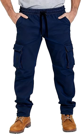 Tactical Pants for Men Outdoor Hiking Pants with Multi Pockets Pull On Relaxed Fit Drawstring Carpenter Pant