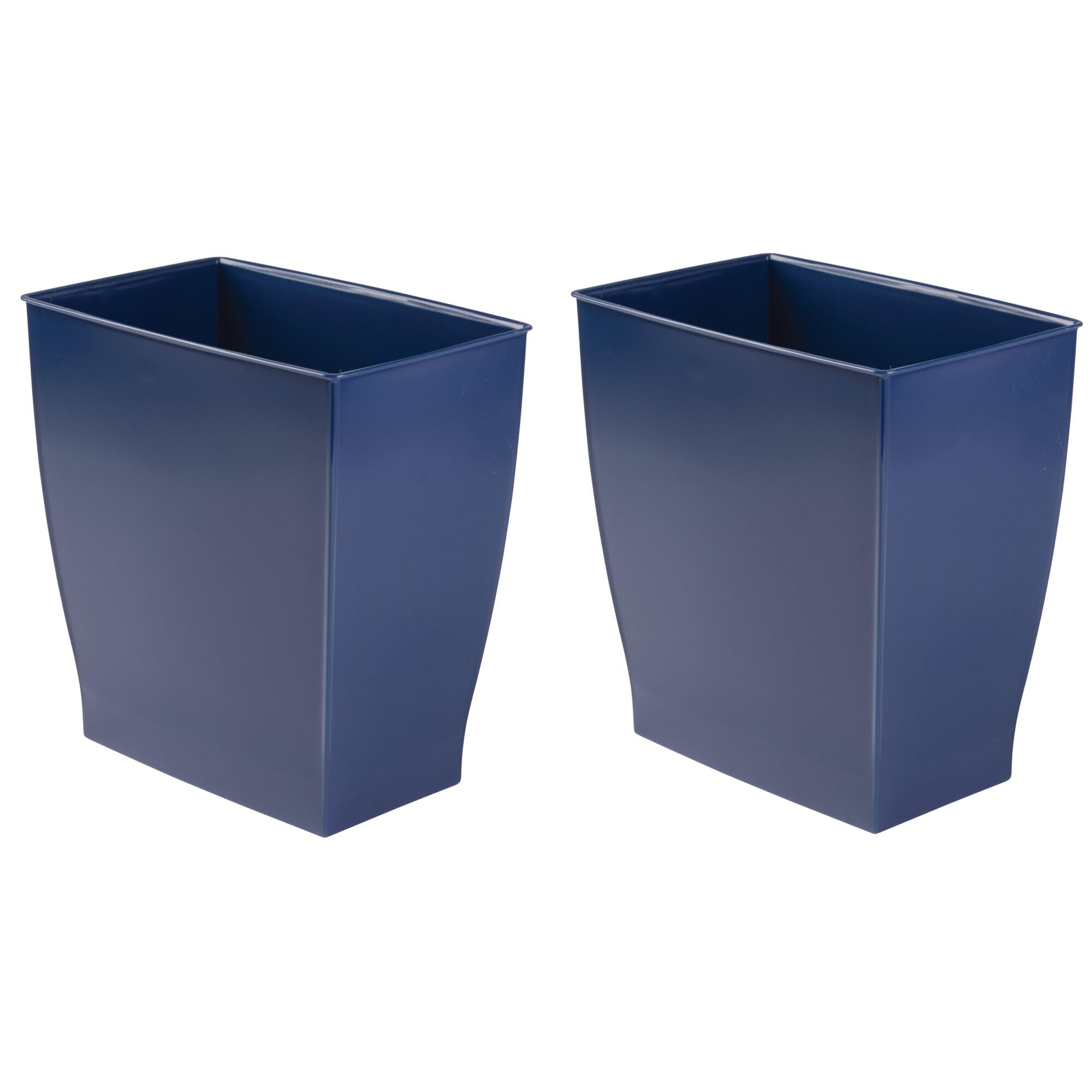 iDesign Small Plastic Bathroom Trash Can Slim Rectangle Garbage Bin for Bedroom Office Dorm 2-Pack Navy Blue
