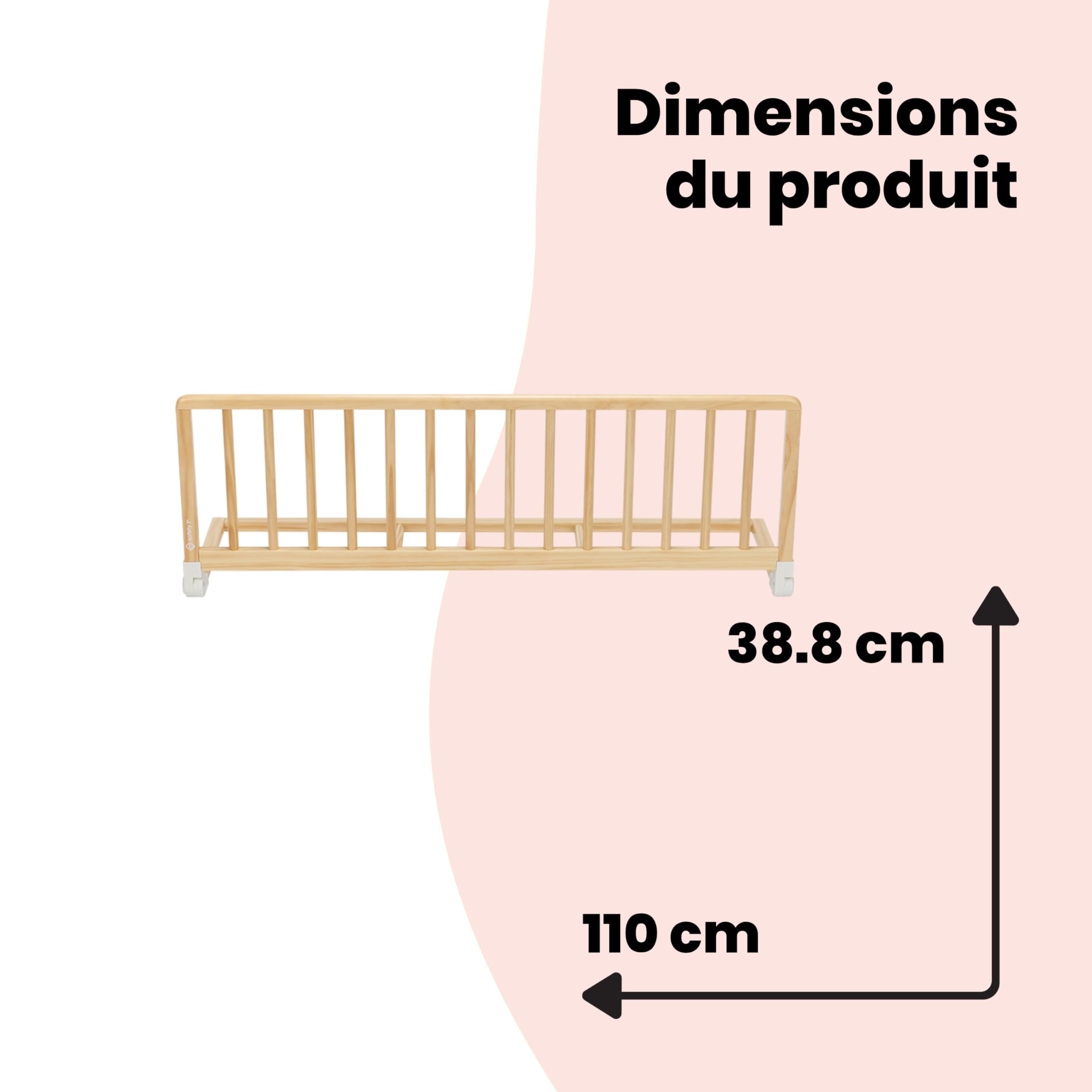 Safety 1st Barrière de lit Enfant Bois Certifié FSC® 110 cm Auto-Verrouillage Inclinable
