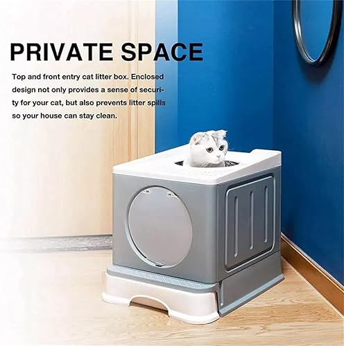 Miniatura 2 de GAVALE Bandeja plegable para gatos con tapa y pala de arena para mascotas, contenedor cerrado para gatos con cajón, caja de arena para gatitos,