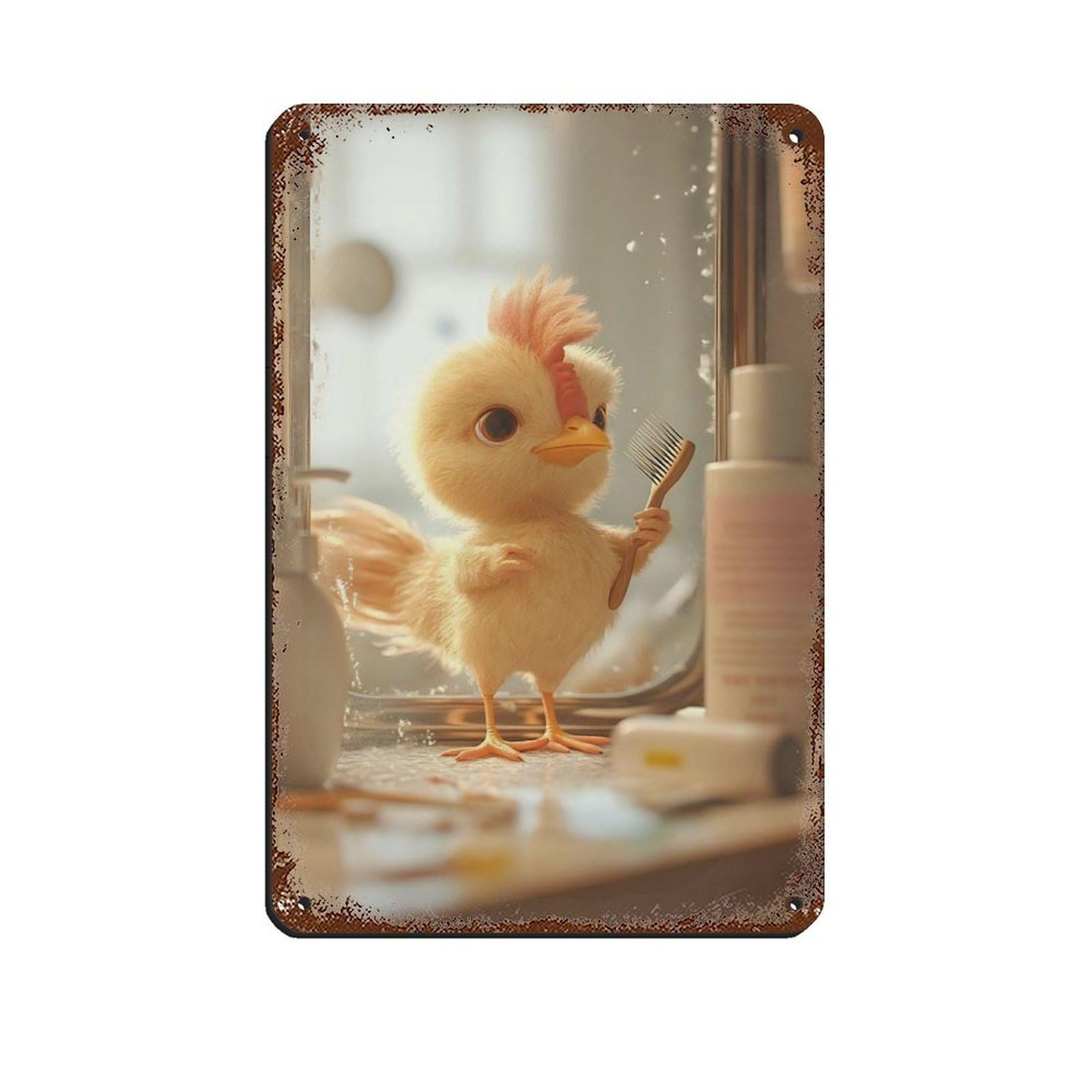 Lxwnze 20L X 30W Cm Cute Chicken Bathroom, Funny Animal For Kids Tin Sign Vintage Metal Pub Club Cafe Bar Home Wall Art Decoration Poster Retro 8X12inch(20X30cm)