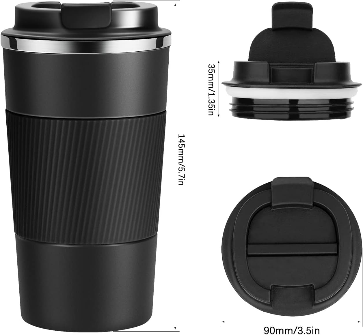 YINJOYI 12oz Travel Coffee Cups Insulated Tumbler Thermal Mug to Go with Lid Leak Proof Reusable Stainless Steel Coffee Mug Spill Proof for Hot and Iced Cold Drinks (Black, 380ml) image 4