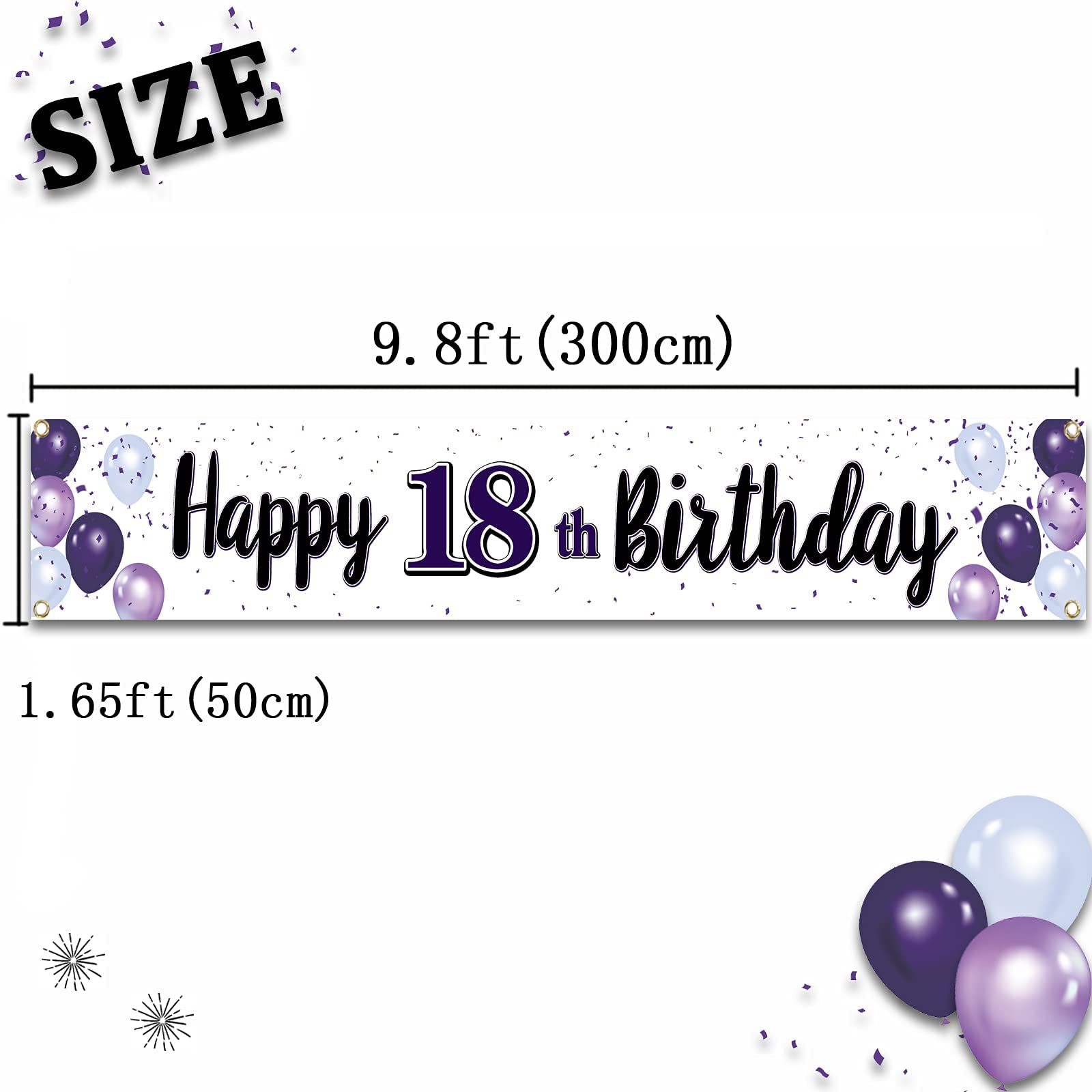 LASKYER Decoración de feliz cumpleaños 18, globo morado 18 grande para colgar, suministros de fiesta de cumpleaños de dieciocho años.