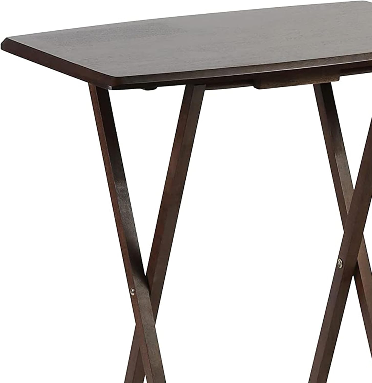 PJ Wood Solid and Sturdy Wood Construction Portable Folding TV Snack Tray Table Desk Serving Stand with Compact Storage Rack, Walnut (10-Piece Set)