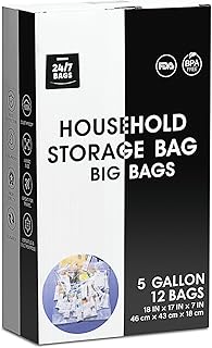 12 X-Large Plastic Storage Bags, 5 Gallons, Zero BPA, Double Zipper Seal, 3 Mils Thick, Double Layer Carry Handle, 18"x17"x7", Moving, Seasonal, Travel