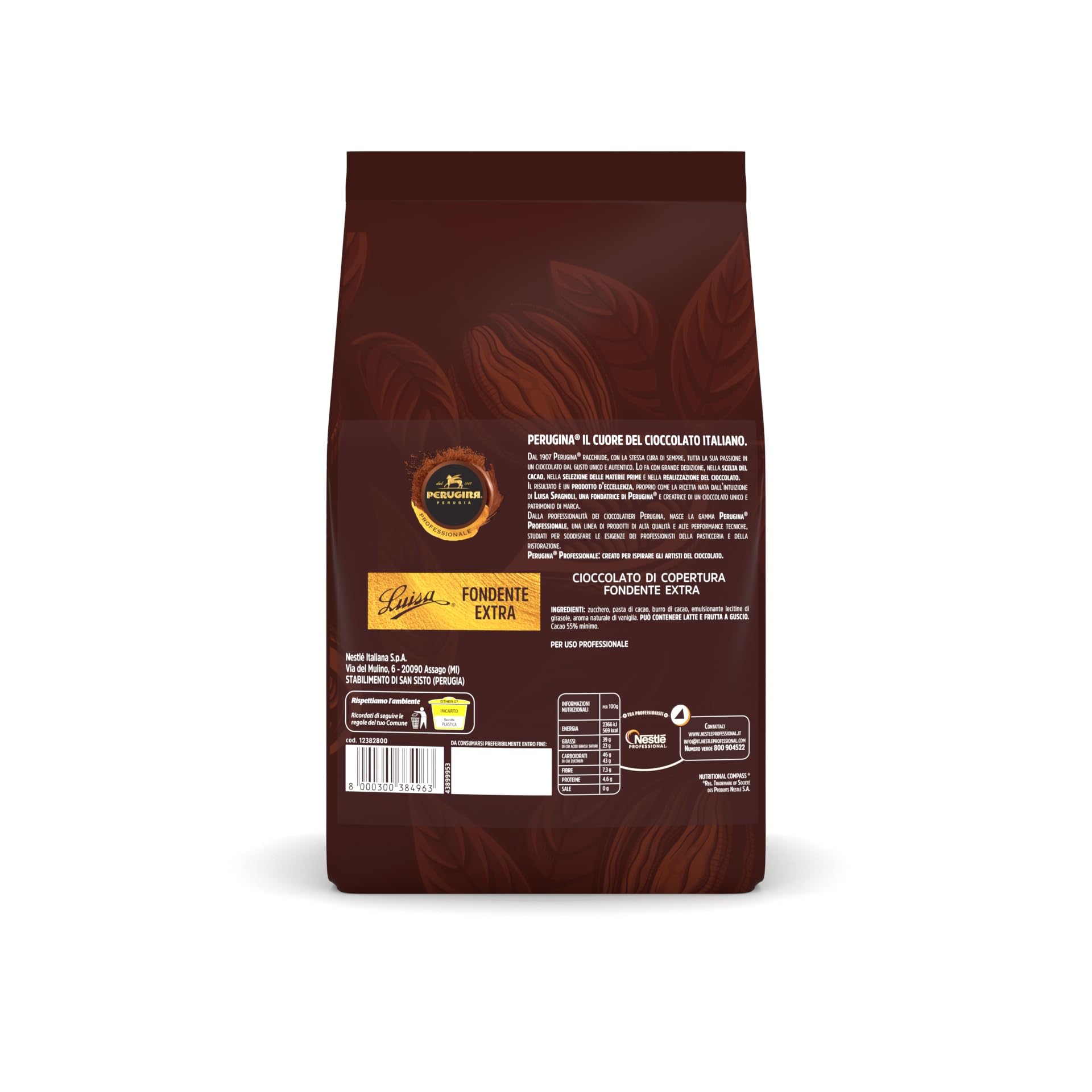 PERUGINA PROFESSIONALE Cubetti Fondente Extra Luisa 55% Sacco 4kg | Cubetti di cioccolato fondente 55% per lavorazioni professionali.