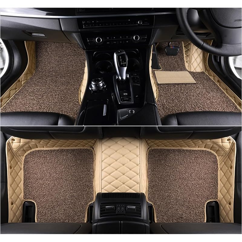 Image of Superior 7D Car Floor Mat Full Set for Audi Q5 2012 to 2017, 7 Layer Protection Mats, Luxury Leather with Noodle /Curly Car Foot Mat with Heal Pad, Anti-Skid & Waterproof Beige Beige