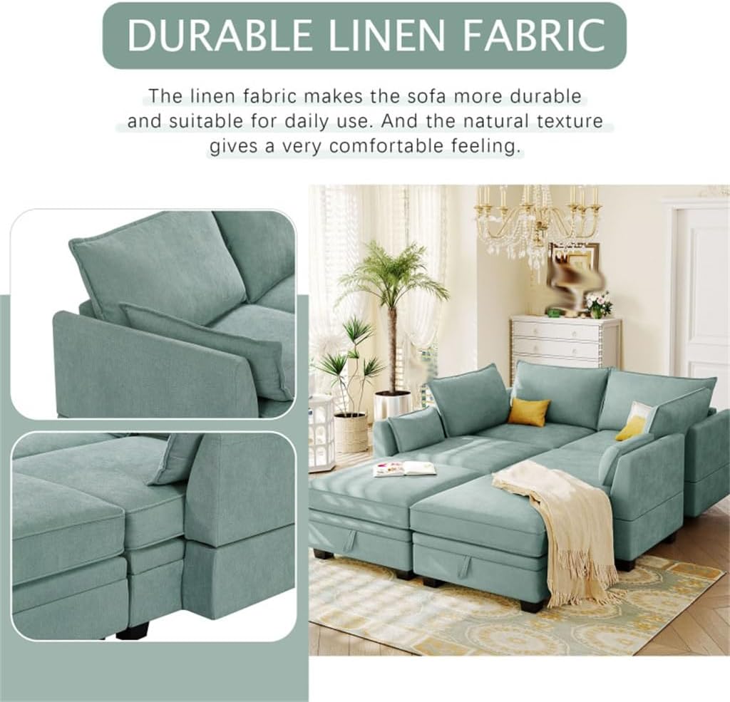 Large U-Shape Modular Sectional Sofa, Convertible Bed with Reversible Chaise for Living Room, Storage Seat