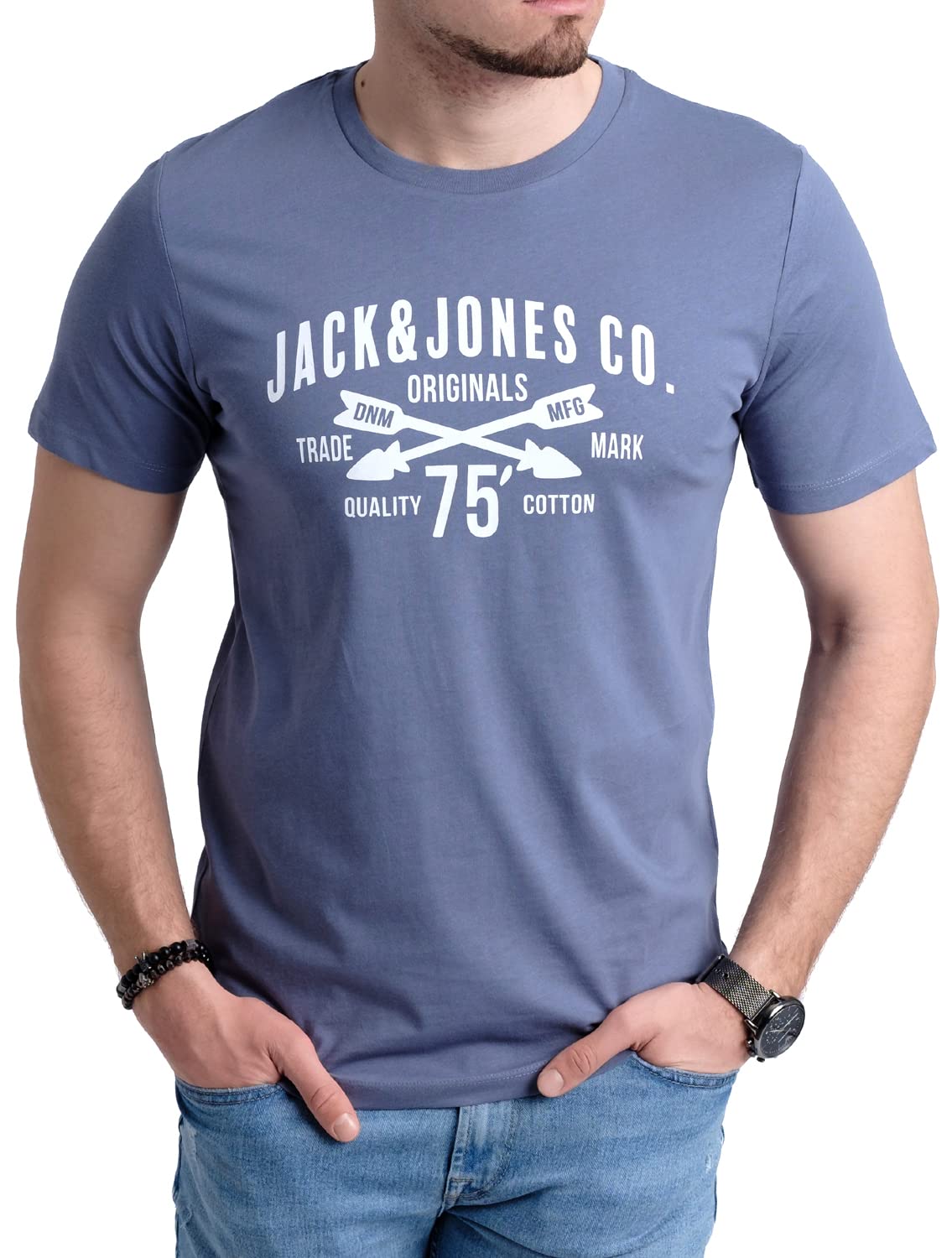 JACK & JONES Herren 5er-Set T-Shirts in verschiedenen Styles, Prints und Farben aus Baumwolle