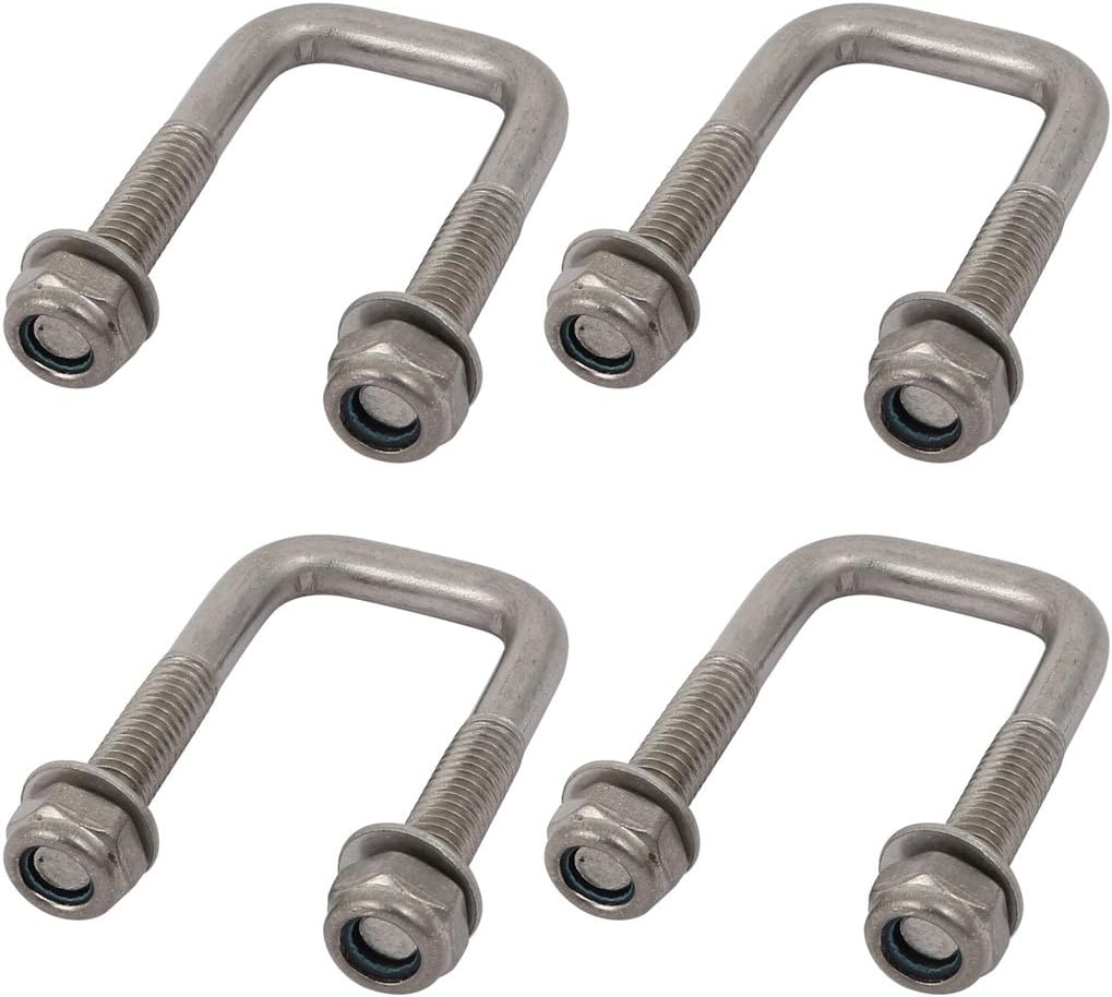 Sourcingmap M6 Thread 45mm Length 304 Stainless Steel Square U Bolt Silver Tone 4pcs