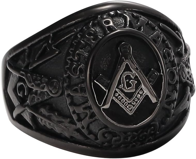 MOWEN Jewelry Men's Black Plated Stainless Steel Masonic Vintage Ring 3D Large G Mason Master Freemason /Master Mason Vintage Signet Ring (13)