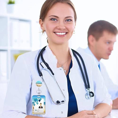 Miniatura 6 de Portatarretes retráctiles con mosquetón y clip de carrete, portatarjetas de identificación vertical con llavero, 1 paquete de portatarjetas de