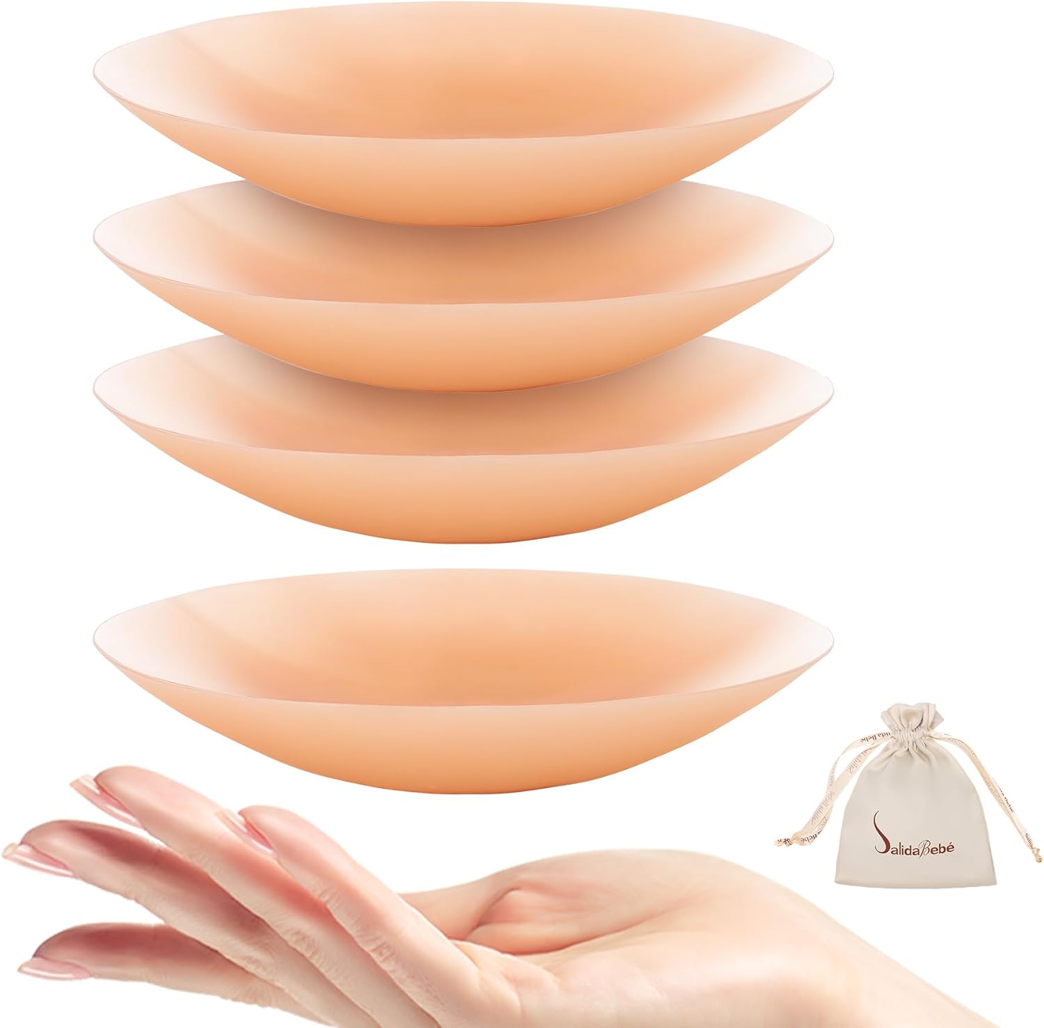 Nipple Covers for Women - 2 Pairs Adhesive Silicone Pasties - Reusable Sticky Bra with Travel Box Large (4") / Fits D+ Cups Coco
