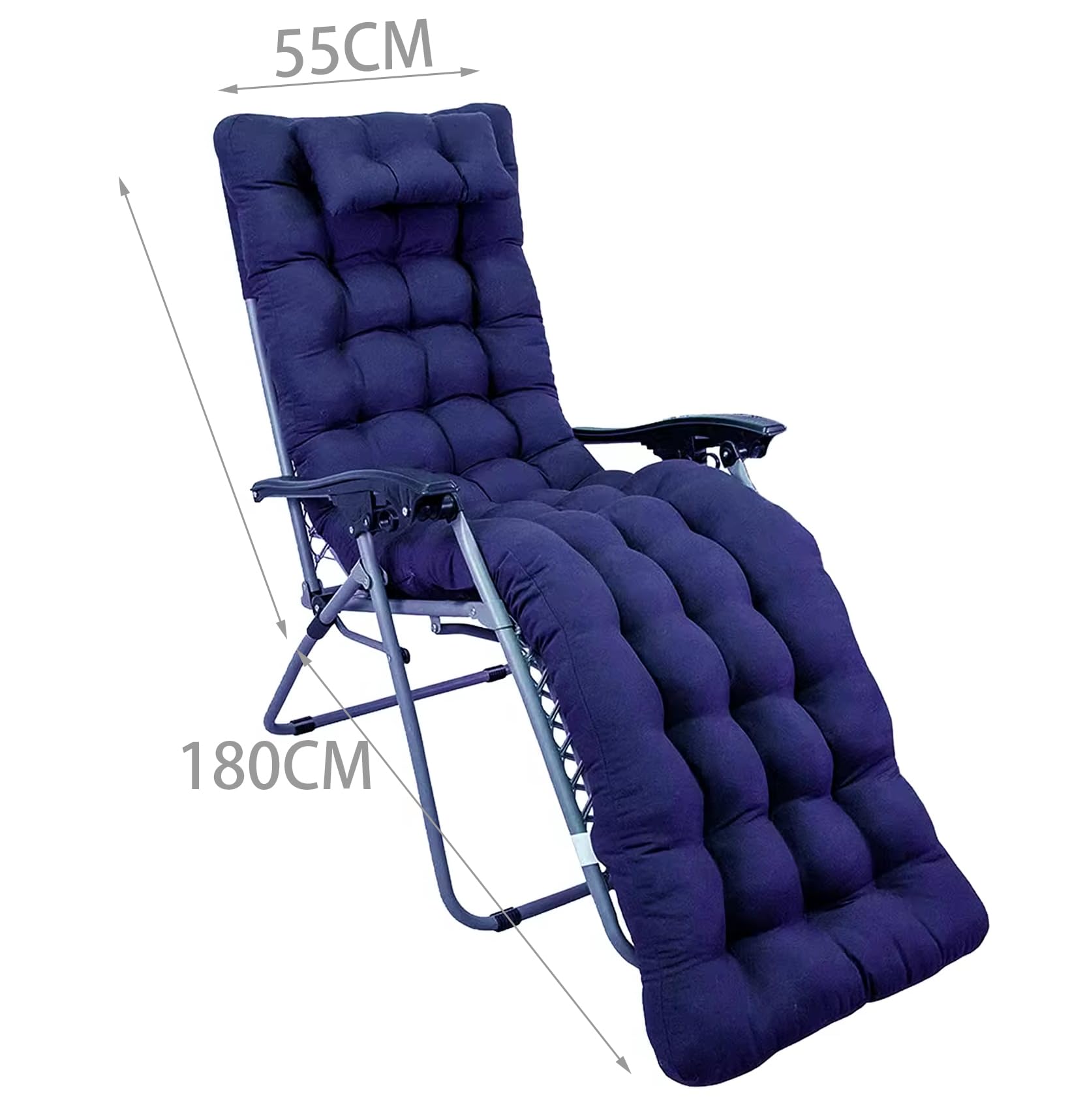 Coussin chaise longue inclinable avec oreiller appuie-tête, coussins pour chaise de jardin, coussins de chaise longue (bleu, 180 x 55 cm)