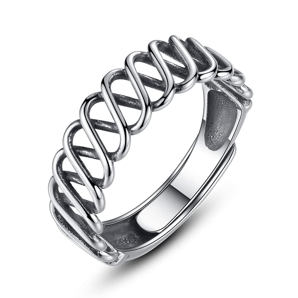 Anello per Coppia Regolabile S925 - Anello per Dito Aperto e Vuoto con Intreccio in Rete retrò, Vecchio Anello impilabile Vintage, Regali economici per Ragazze La
