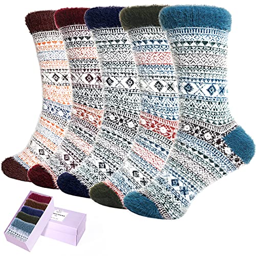 Image of ICEIVY Socks Women, Soft Knit Wool Winter Thick Warm Cabin Fuzzy Crew Women Socks 5 Pack