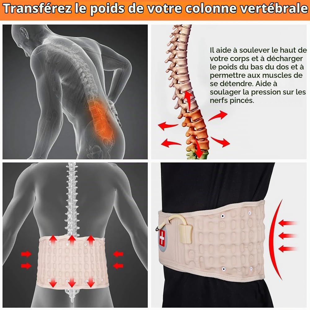 NEWFUN Ceinture Lombaire Avec pompe à air électrique，Ceintures Lombaires，Ceinture gonflable, dispositif de traction, pour le soulagement des douleurs musculaires du dos et la prévention des blessures